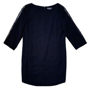 Vince Black Leather Strapping Panel Cropped Sleeve Mini Dress